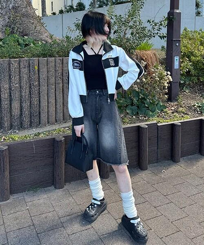 牛仔五分褲【韓國時尚】