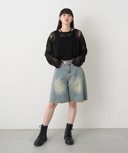 牛仔五分褲【韓國時尚】