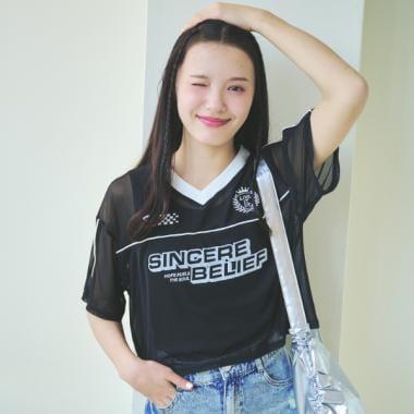 【LTXC】帶內搭網紗T恤