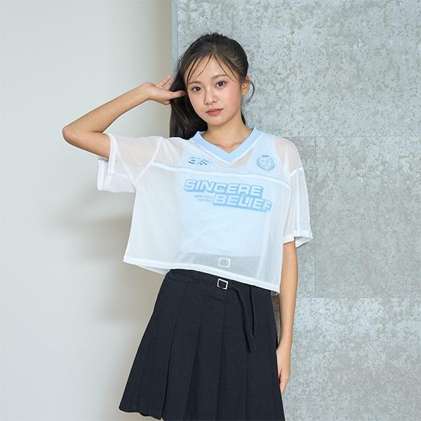 【LTXC】帶內搭網紗T恤