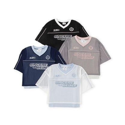 【LTXC】帶內搭網紗T恤