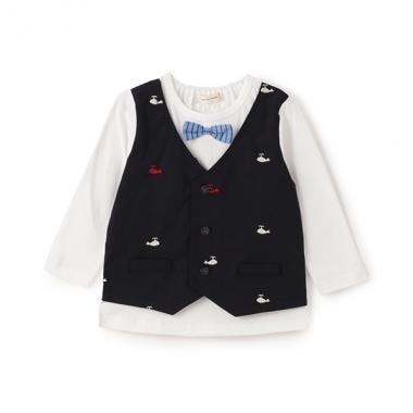 鯨魚刺繡背心疊穿長袖T恤