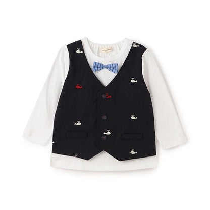 鯨魚刺繡背心疊穿長袖T恤