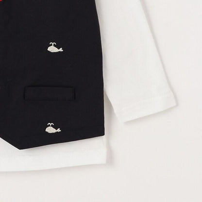 鯨魚刺繡背心疊穿長袖T恤