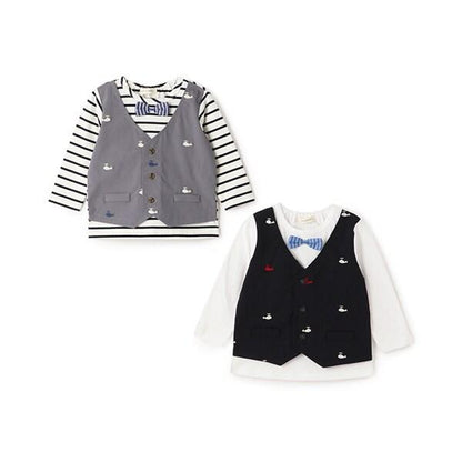 鯨魚刺繡背心疊穿長袖T恤