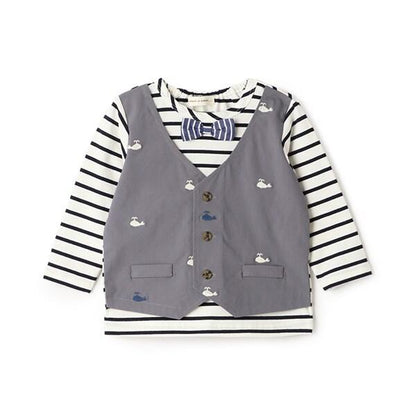 鯨魚刺繡背心疊穿長袖T恤