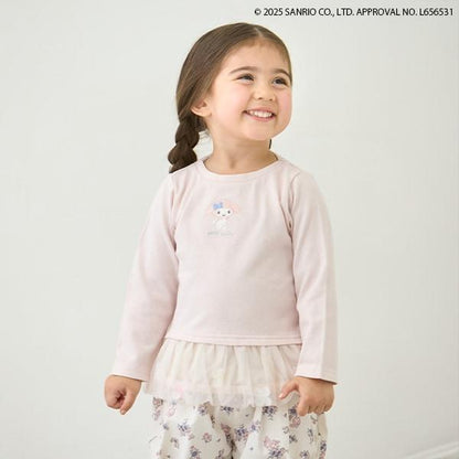 【三麗鷗】花朵網紗長袖T恤