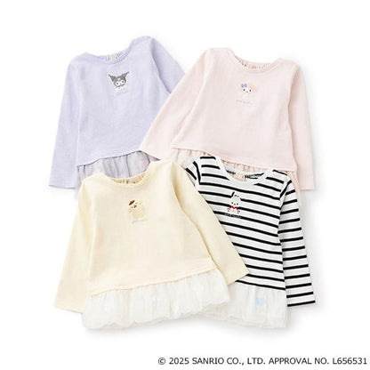 【三麗鷗】花朵網紗長袖T恤