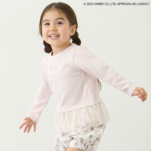 【三麗鷗】花朵網紗長袖T恤