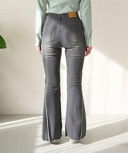 流蘇牛仔喇叭褲【韓國時尚】