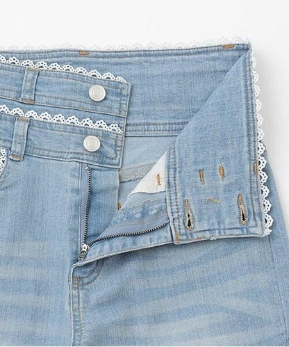 蕾絲拼接牛仔喇叭褲【韓國時尚】