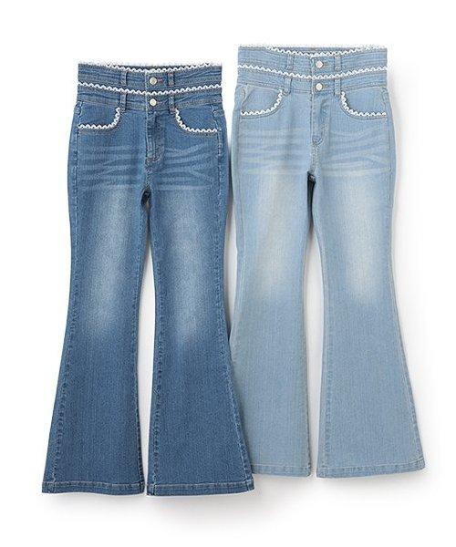 蕾絲拼接牛仔喇叭褲【韓國時尚】