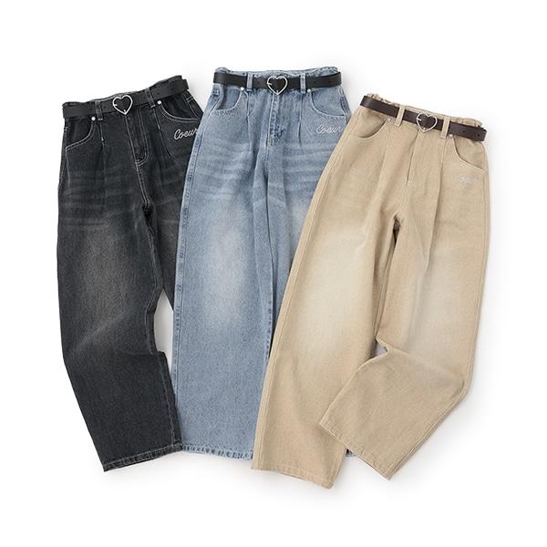 【Nico☆Petit刊載】附愛心腰帶水洗牛仔褲