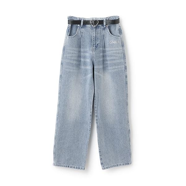 【Nico☆Petit刊載】附愛心腰帶水洗牛仔褲