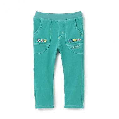 電車刺繡長款直筒褲