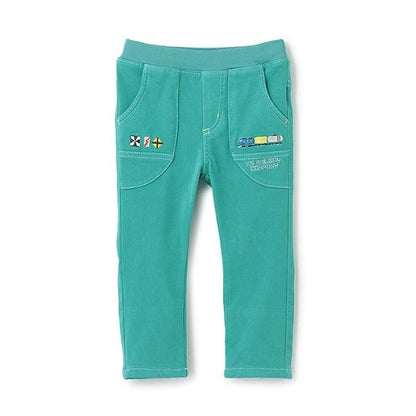 電車刺繡長款直筒褲