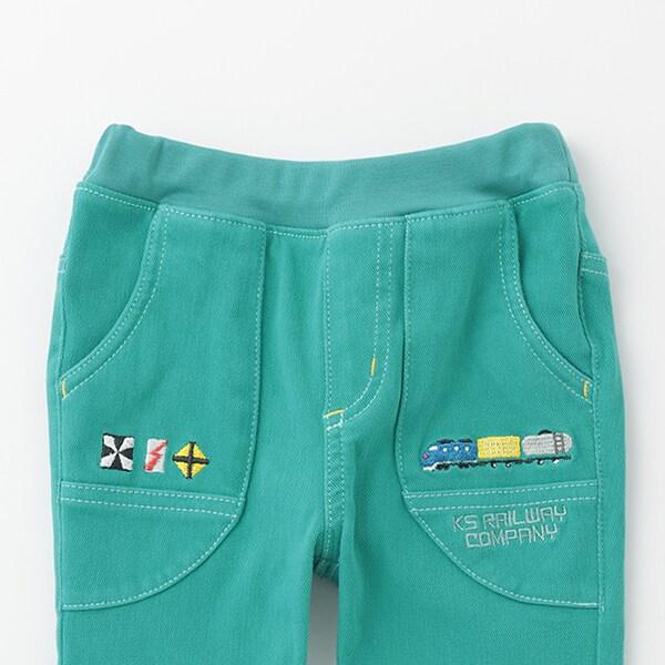 電車刺繡長款直筒褲