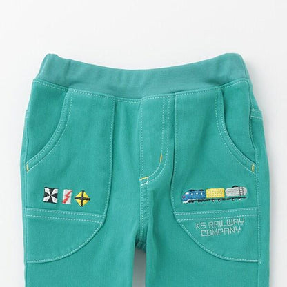 電車刺繡長款直筒褲