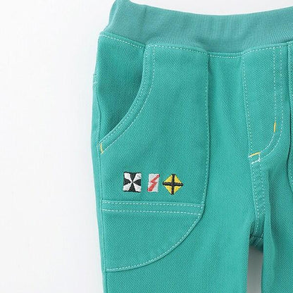 電車刺繡長款直筒褲