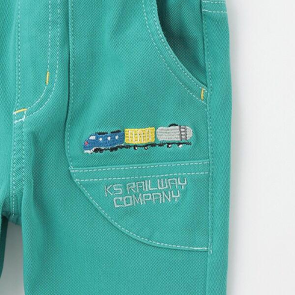 電車刺繡長款直筒褲