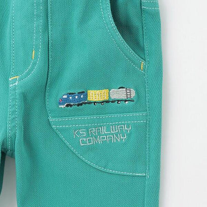 電車刺繡長款直筒褲