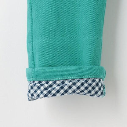 電車刺繡長款直筒褲