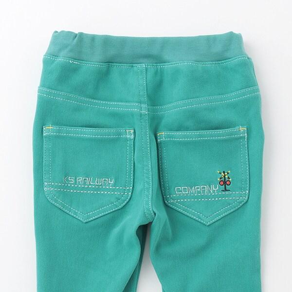 電車刺繡長款直筒褲