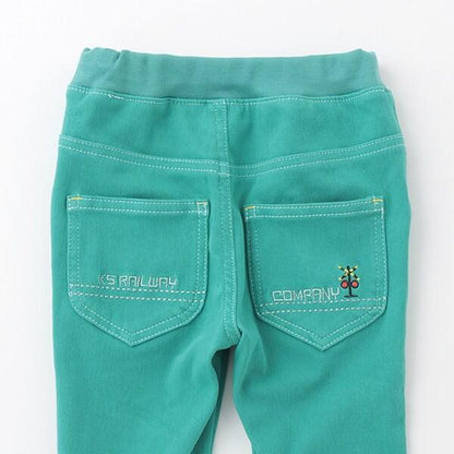 電車刺繡長款直筒褲