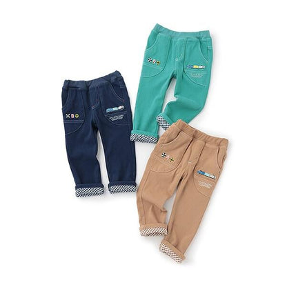 電車刺繡長款直筒褲