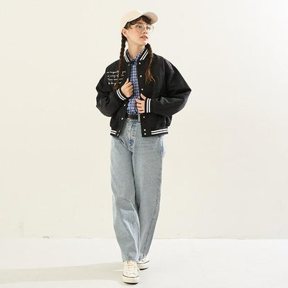 【AMI】【防潑水】條紋羅紋棒球夾克