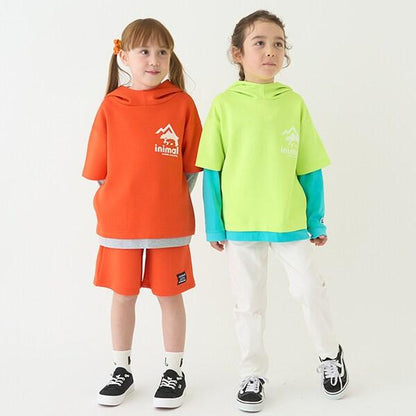 【防潑水】針織假兩件T恤連帽衫