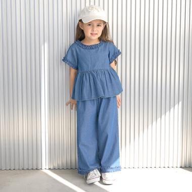 【套裝】荷葉邊襯衫&荷葉邊闊腿褲