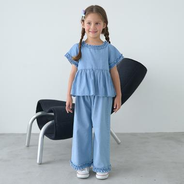 【套裝】荷葉邊襯衫&荷葉邊闊腿褲