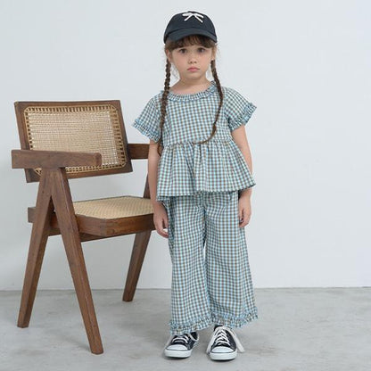 【套裝】荷葉邊襯衫&荷葉邊闊腿褲