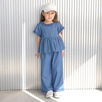 【套裝】荷葉邊襯衫&荷葉邊闊腿褲