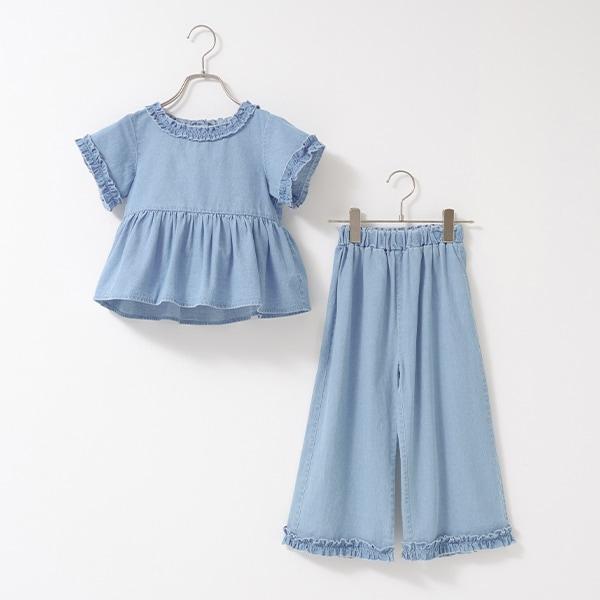 【套裝】荷葉邊襯衫&荷葉邊闊腿褲