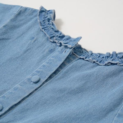 【套裝】荷葉邊襯衫&荷葉邊闊腿褲