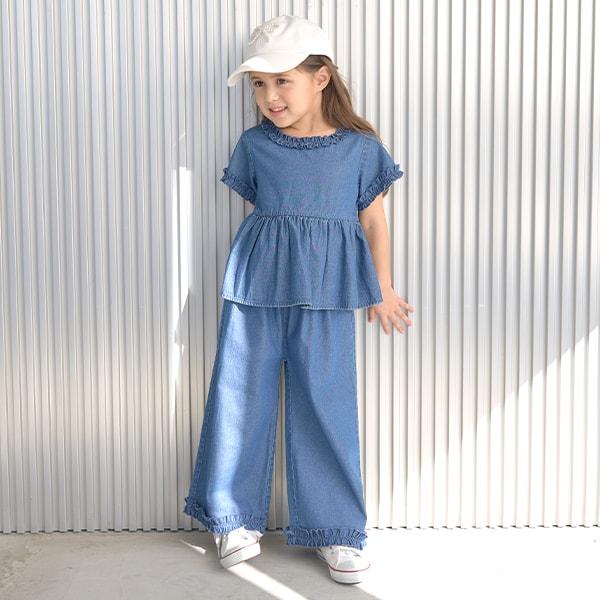 【套裝】荷葉邊襯衫&荷葉邊闊腿褲