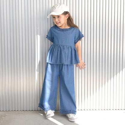 【套裝】荷葉邊襯衫&荷葉邊闊腿褲