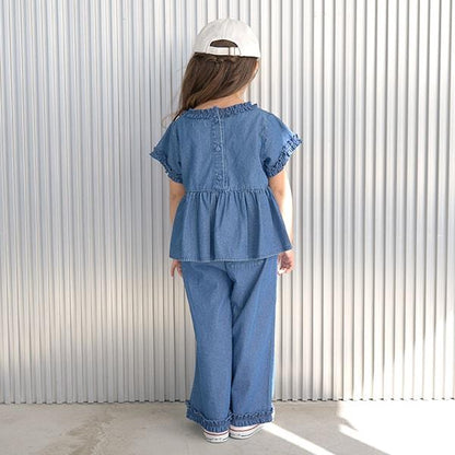 【套裝】荷葉邊襯衫&荷葉邊闊腿褲