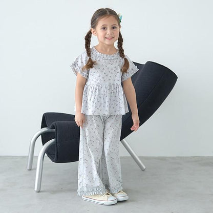 【套裝】荷葉邊襯衫&荷葉邊闊腿褲