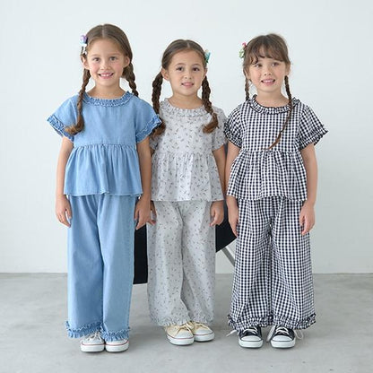 【套裝】荷葉邊襯衫&荷葉邊闊腿褲