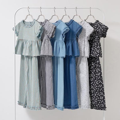 【套裝】荷葉邊襯衫&荷葉邊闊腿褲