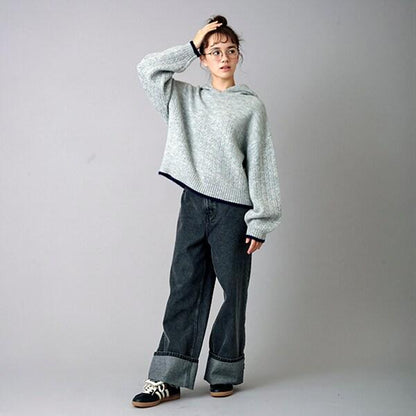 【AMI】卷邊寬鬆牛仔褲