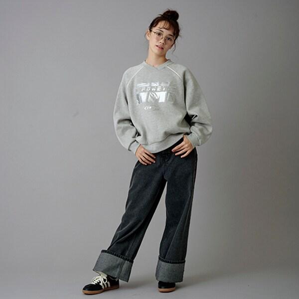 【AMI】卷邊寬鬆牛仔褲