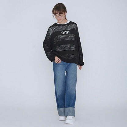 【AMI】卷邊寬鬆牛仔褲