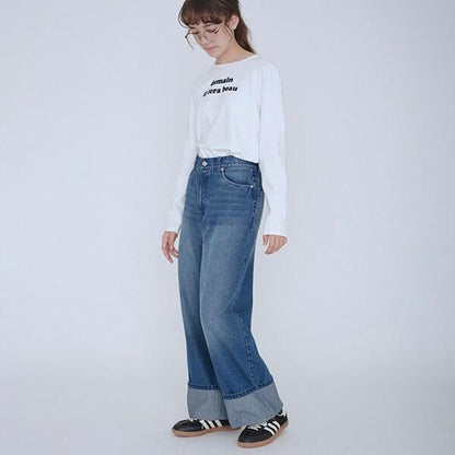 【AMI】卷邊寬鬆牛仔褲