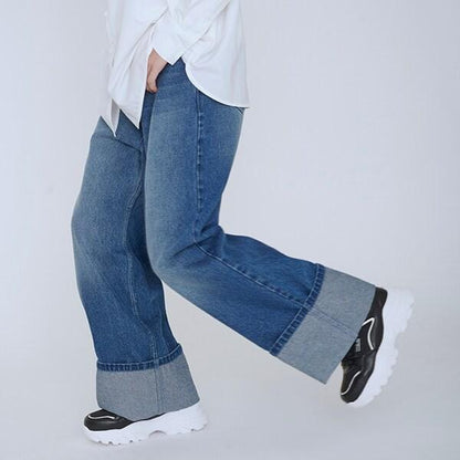 【AMI】卷邊寬鬆牛仔褲