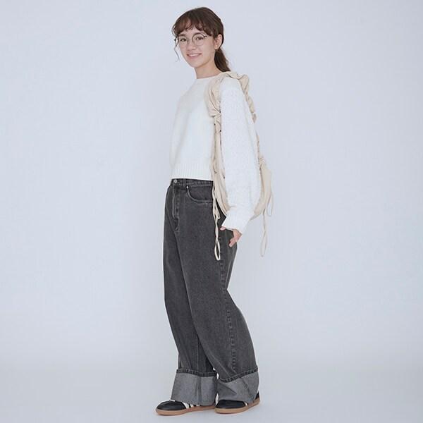 【AMI】卷邊寬鬆牛仔褲