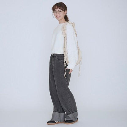 【AMI】卷邊寬鬆牛仔褲